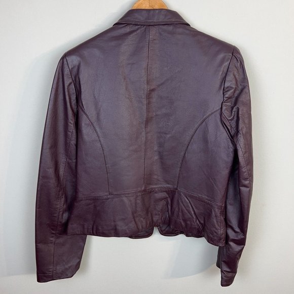 Florence Tanners Leather Jacket 11/12 Women Maroon Biker Zip Up Optional Lining - Picture 5 of 13